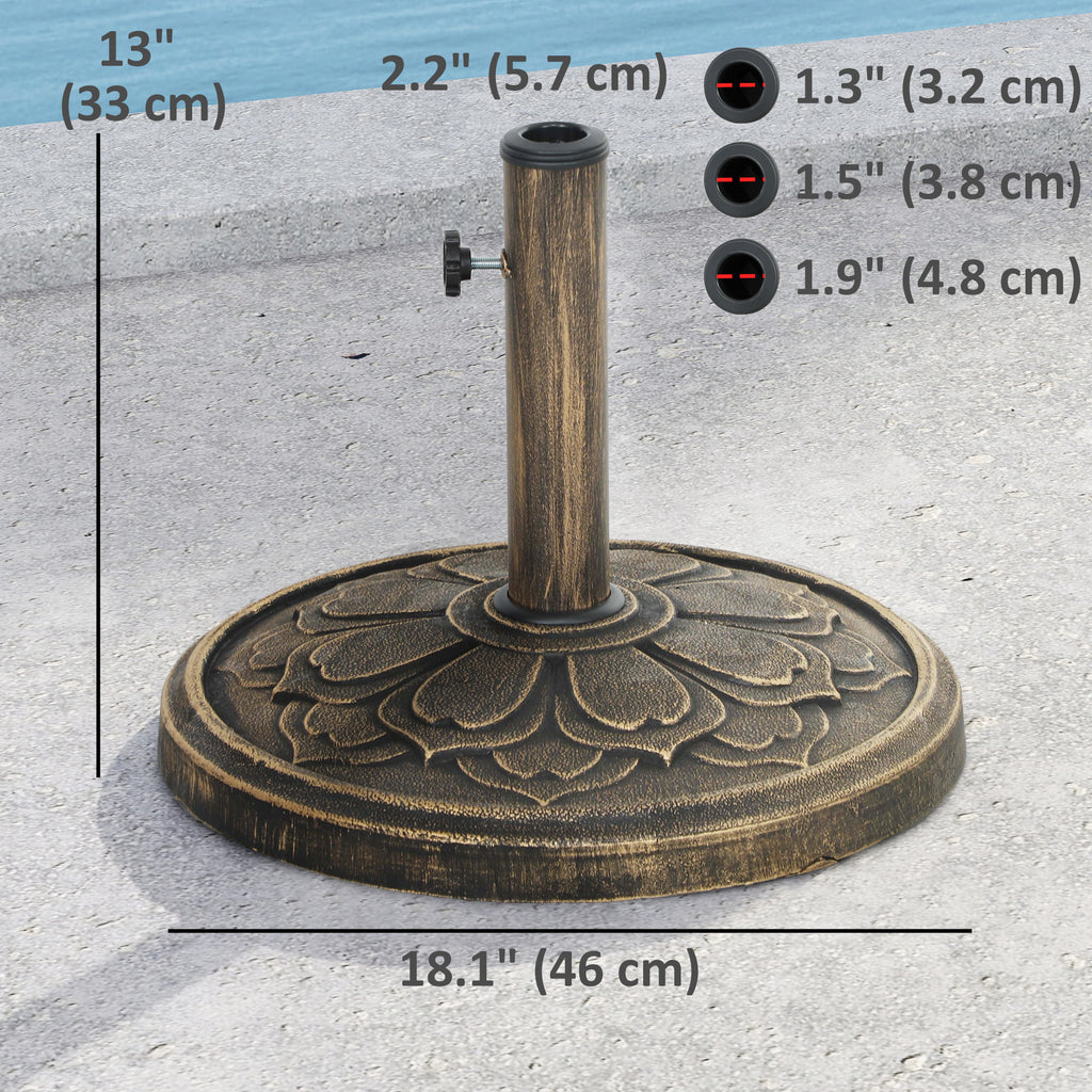 26 lbs Resin Round Patio Umbrella Base, Umbrella Stand Base, Outdoor Umbrella Stand for 1.3"/1.5"/1.9" Umbrella Poles for Outdoor, Lawn, Poolside, Bronze