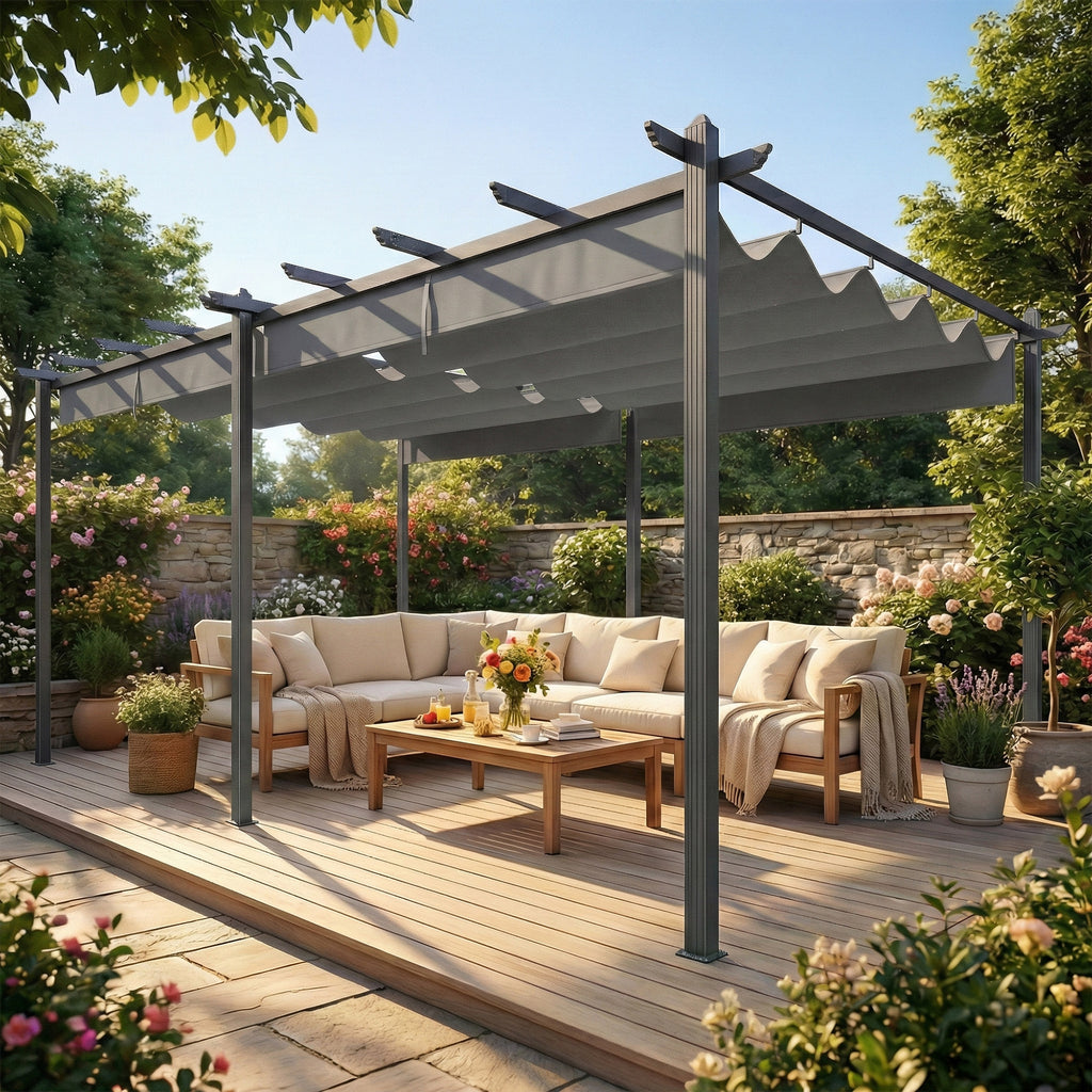 11.7' x 19.6' Retractable Pergola Canopy, Aluminum Pergola for Grill, Patio, Garden, Deck