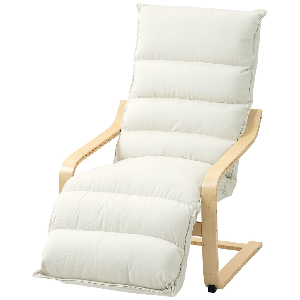 Accent Chair, Velvet Upholstered Living Room Chair with Footrest, Wood Frame, Cream White