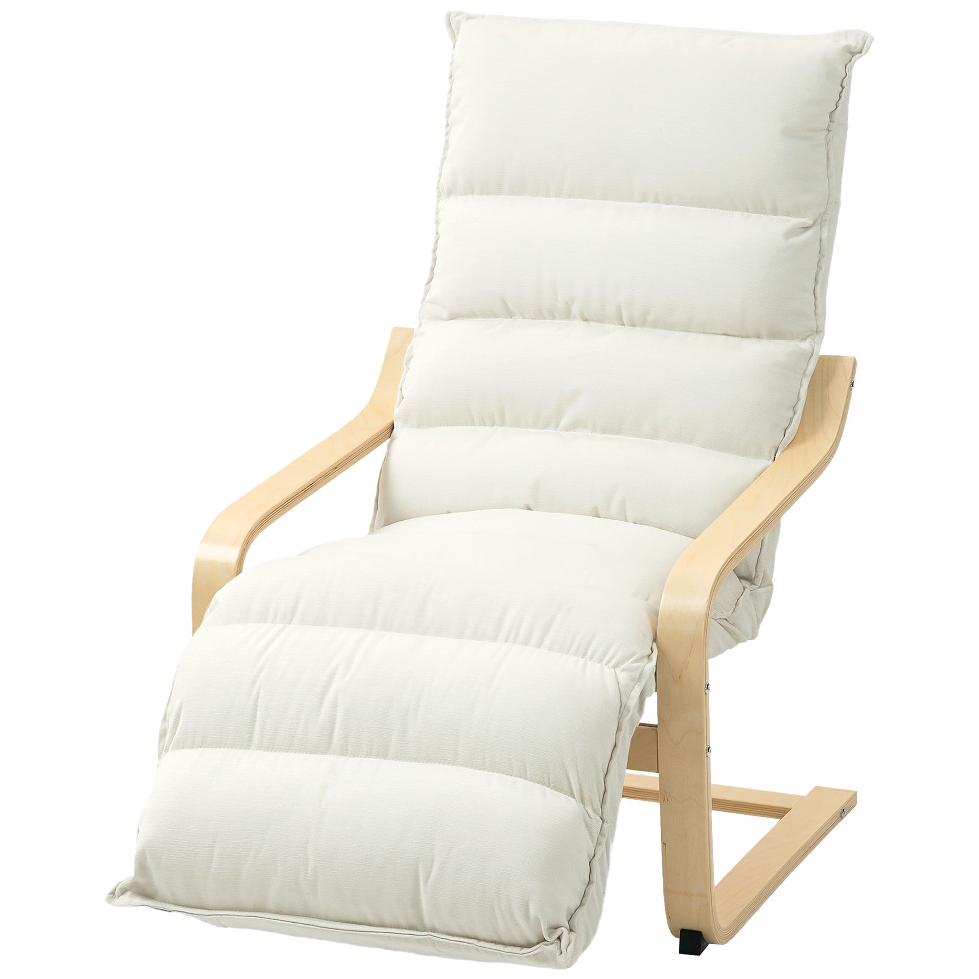 Accent Chair, Velvet Upholstered Living Room Chair with Footrest, Wood Frame, Cream White