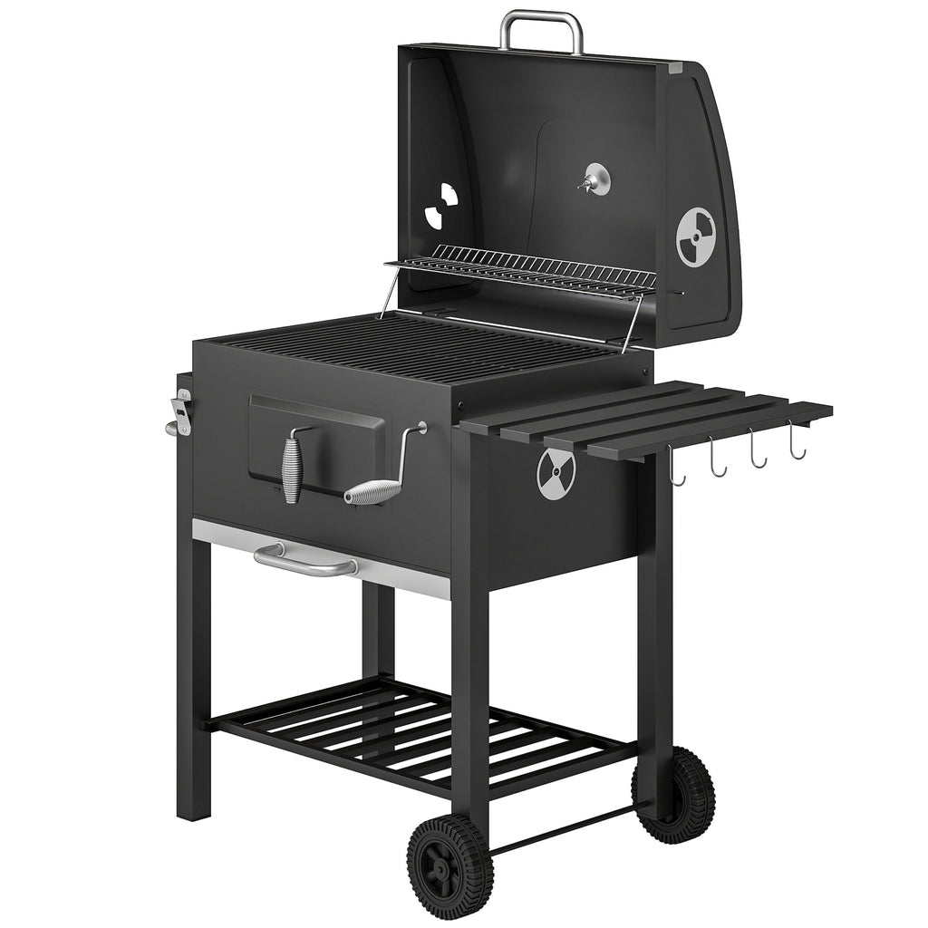 BBQ Trolley Charcoal Grill Portable Stainless Steel Barbecue Tool Kits w/ Wheels Side Shelf for Camping Hiking Picnic
