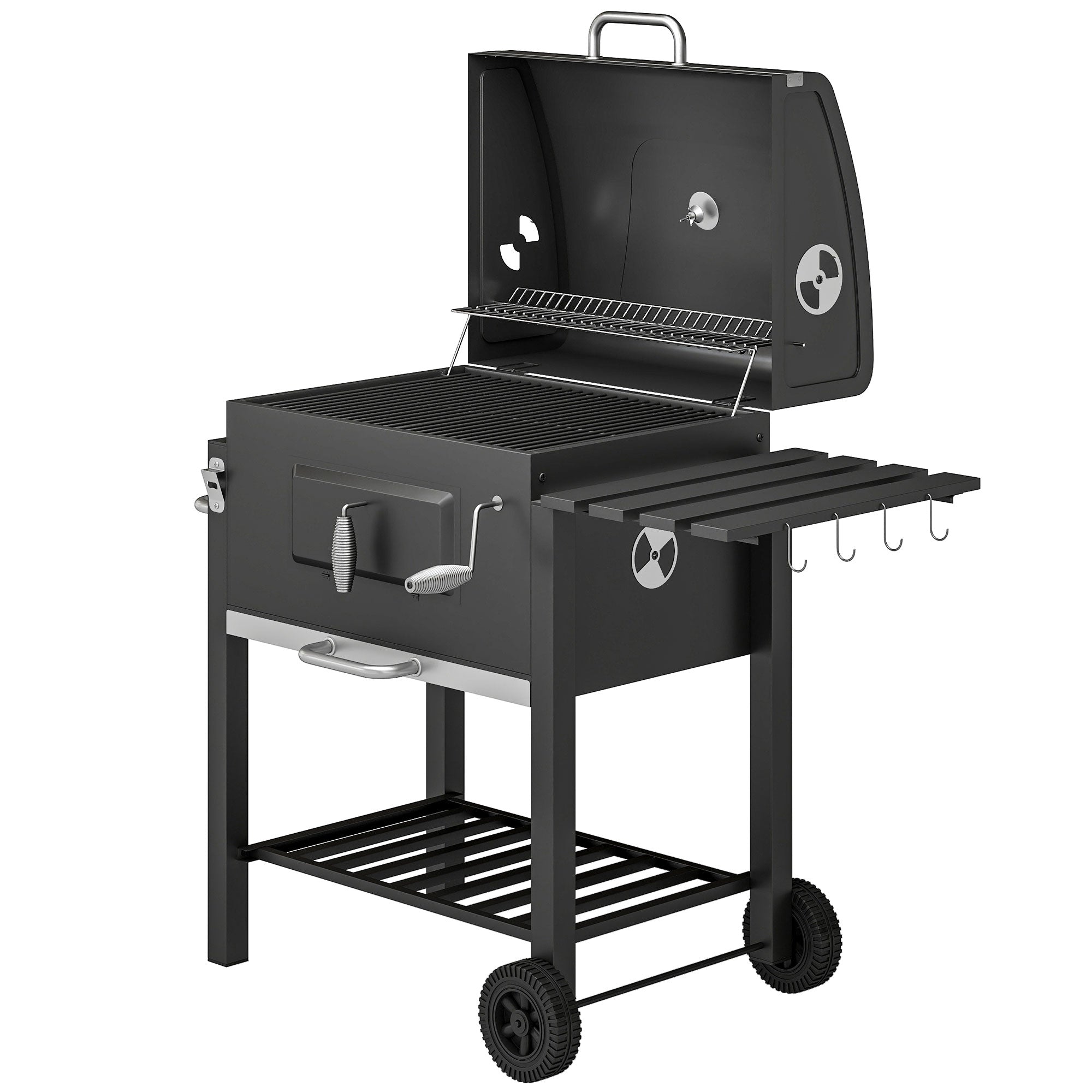 BBQ Trolley Charcoal Grill Portable Stainless Steel Barbecue Tool Kits w/ Wheels Side Shelf for Camping Hiking Picnic
