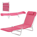 Folding Lounge Chair, Portable Tanning Chair with Adjustable Backrest, Pillow for Beach Poolside Patio, Pink