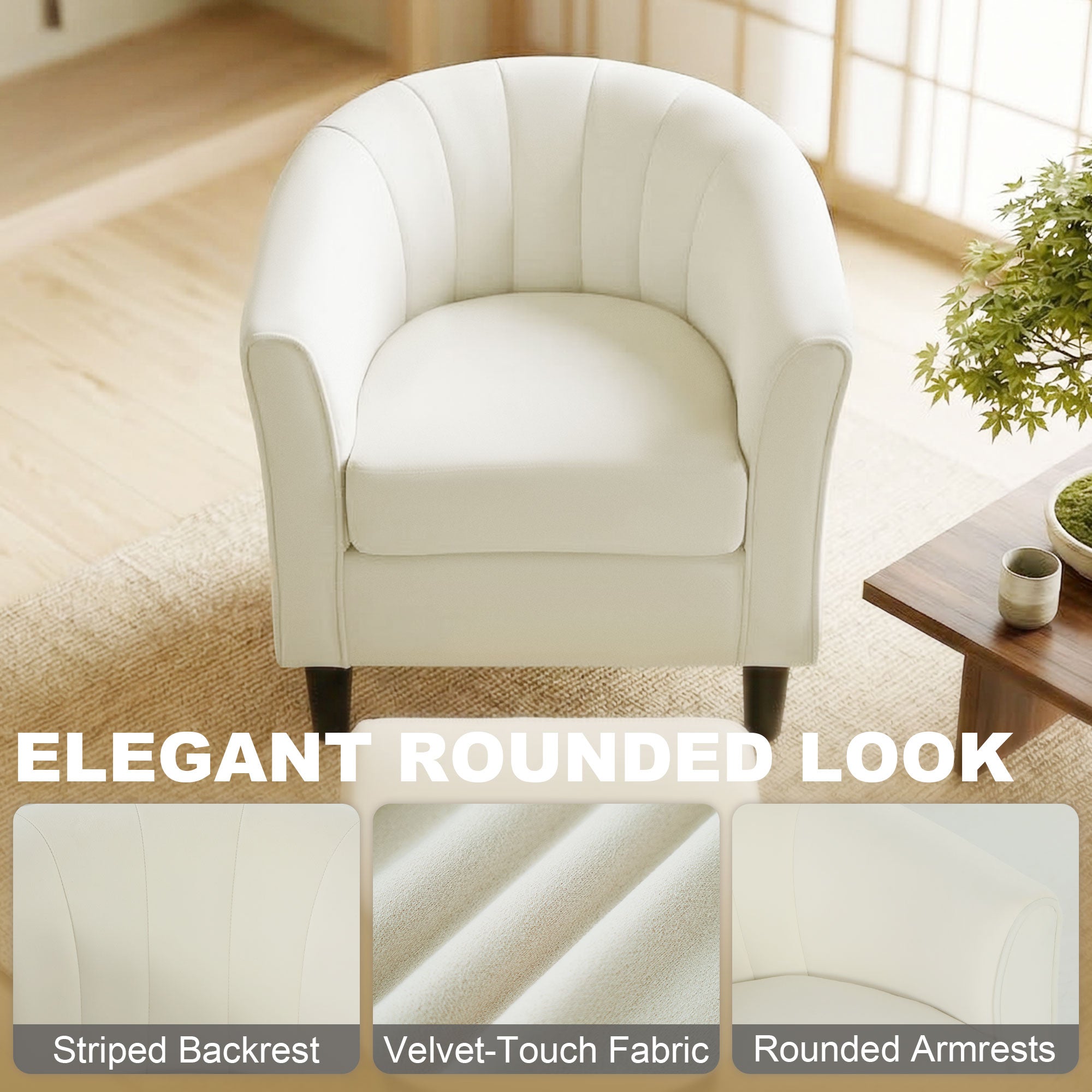 Accent Chair Modern Upholstered Living Room Chair with Ottoman and Pocket Spring Cushion Cream White