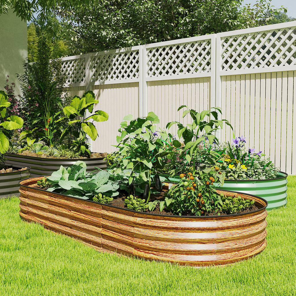 7' x 3' x 1' Large Outdoor Planter Box, Galvanized Raised Garden Bed with Metal Plant Stake, Brown