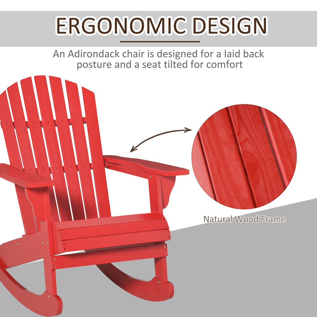 Wooden Adirondack Rocking Muskoka Chair with Slatted Wooden Design, Fanned Back and Classic Rustic Style, Red