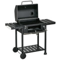 Charcoal BBQ Grill Smoker with Adjustable Charcoal Pan and Galvanised Steel Shell, Barbecue Grill Trolley with Storage