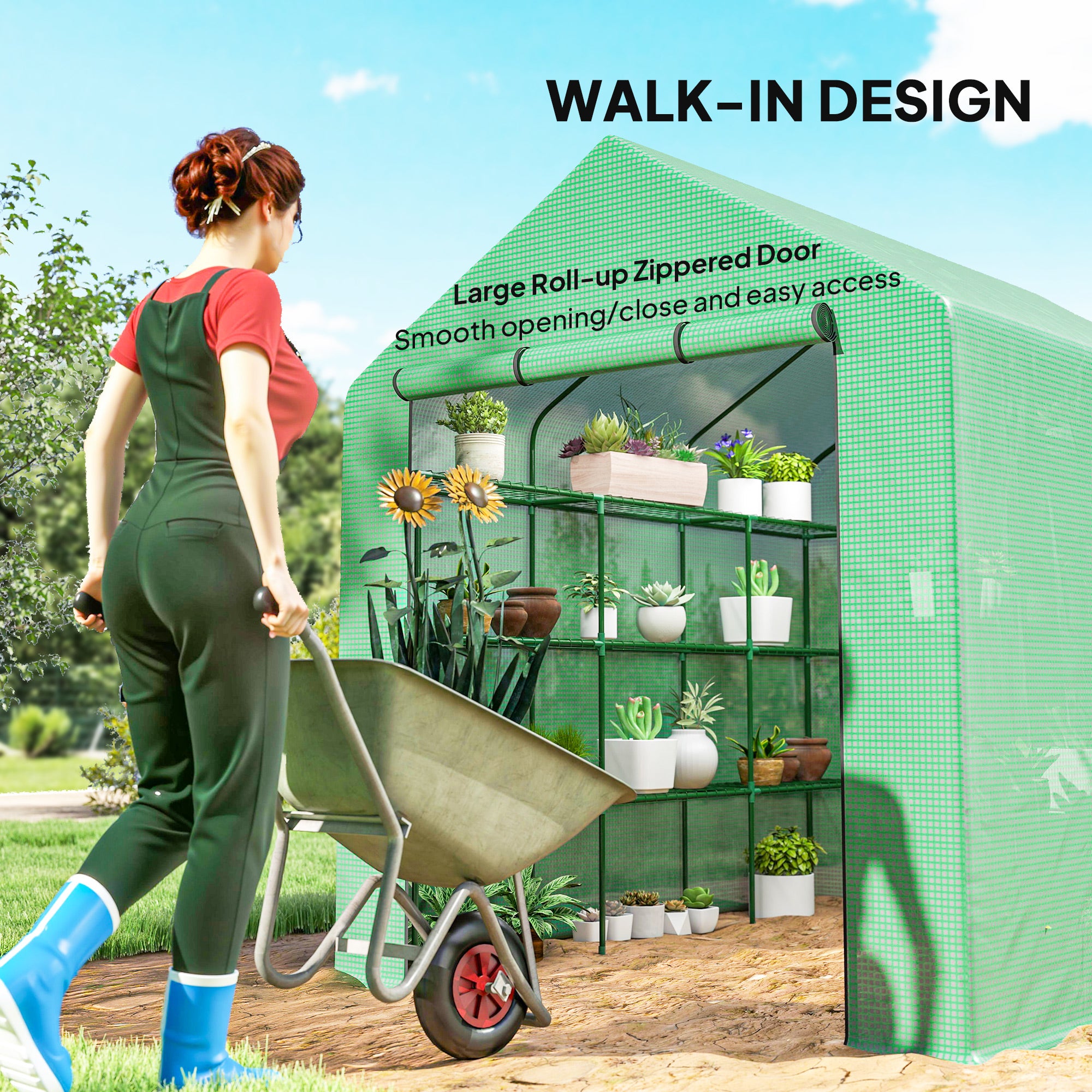 8' x 6' x 7' Portable Walk-In Greenhouse Hot House with 18 Shelves,  Water/UV Resistant Weather Cover, & Roll Up Door