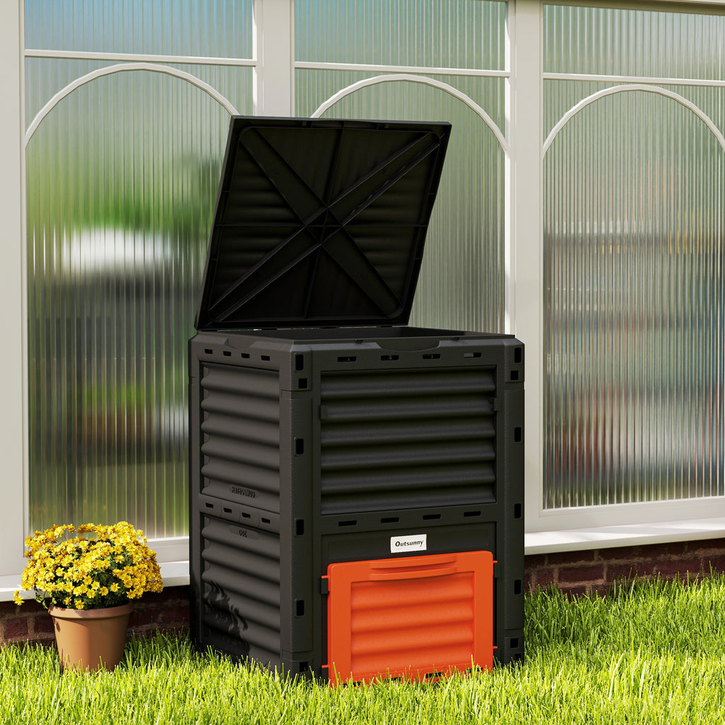 Outdoor Compost Bin Garden Container, Fast Creation of Fertile Soil Aerating Compost Box, 80 Gallon, Orange