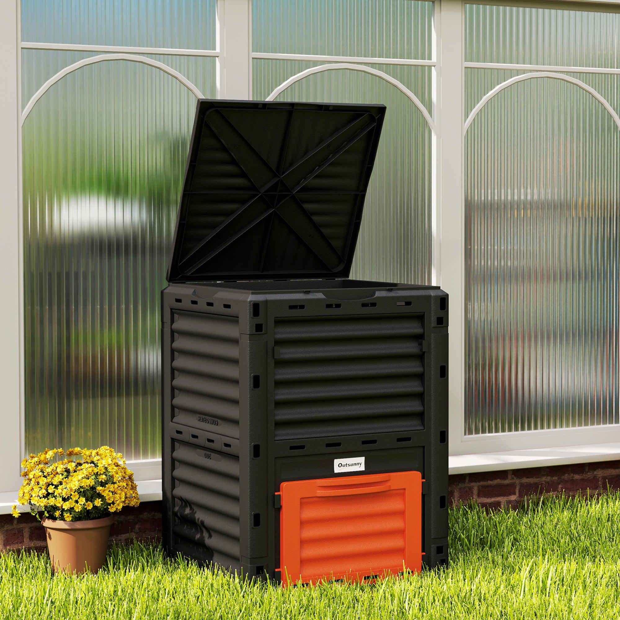 Outdoor Compost Bin Garden Container, Fast Creation of Fertile Soil Aerating Compost Box, 80 Gallon, Orange