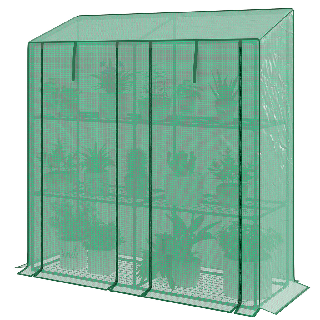 Portable Mini Greenhouse Green House with 3 Tier Shelves, Reinforced PE Cover, Roll-up Doors, 56.3" x 18.1" x 59.4"