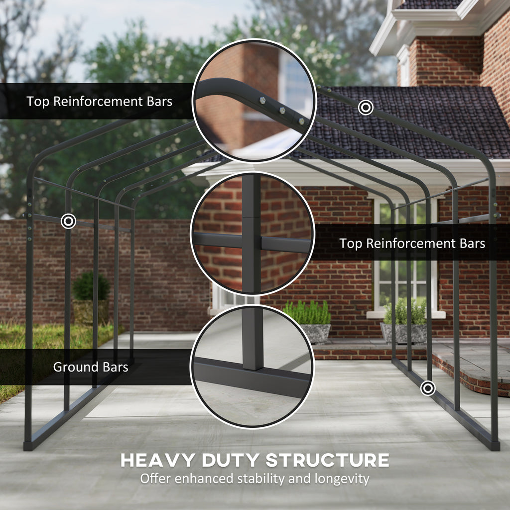 12' x 20' Metal Carport, Heavy Duty Garage Car Shelter with Galvanized Metal Roof and Removable Sidewalls, Dark Grey