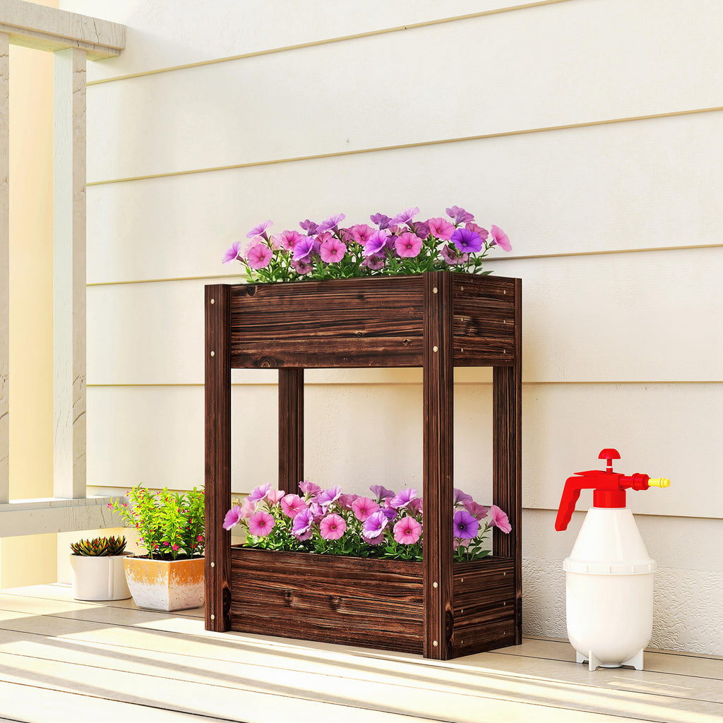 2-Tier Wooden Raised Garden Bed with Legs, 23.6" x 9.8" x 27.6" Elevated Planter Box with Drainage Holes and Bed Liner