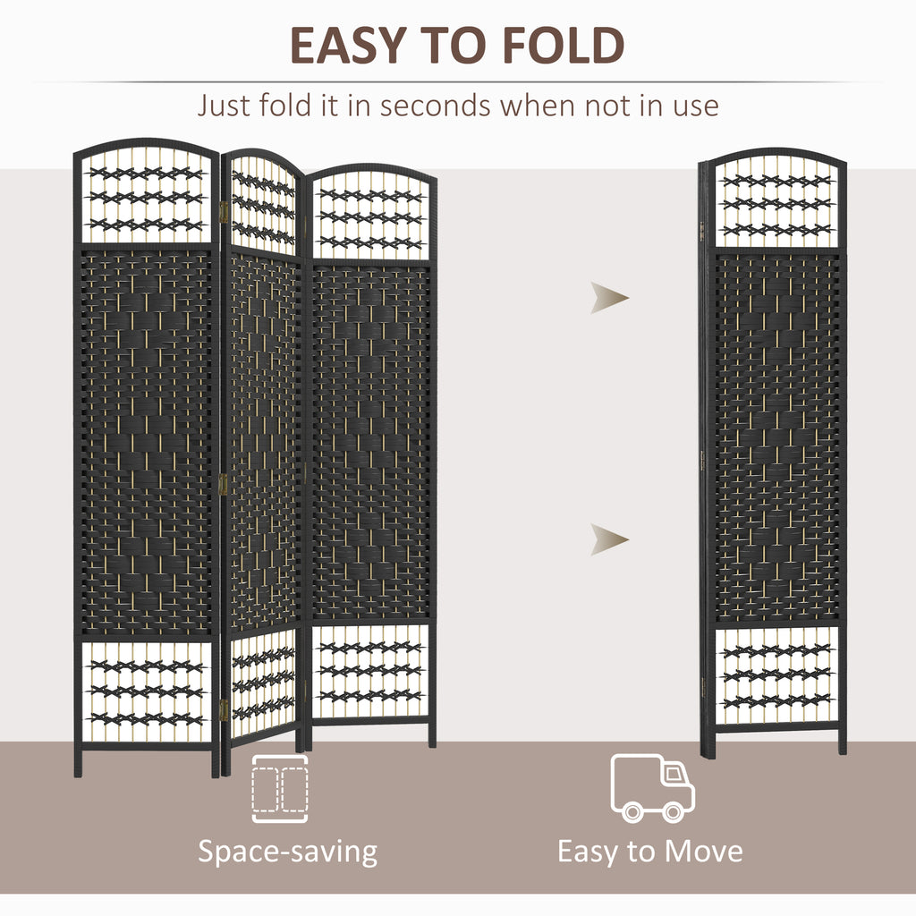 3 Panel Folding Room Divider, Portable Privacy Screen, Wave Fiber Room Partition for Home Office, Black
