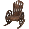 Patio Wooden Rocking Chair, Wagon Outdoor Rocker Chair with Slatted Design and Wheel Armrests for Garden, Carbonized