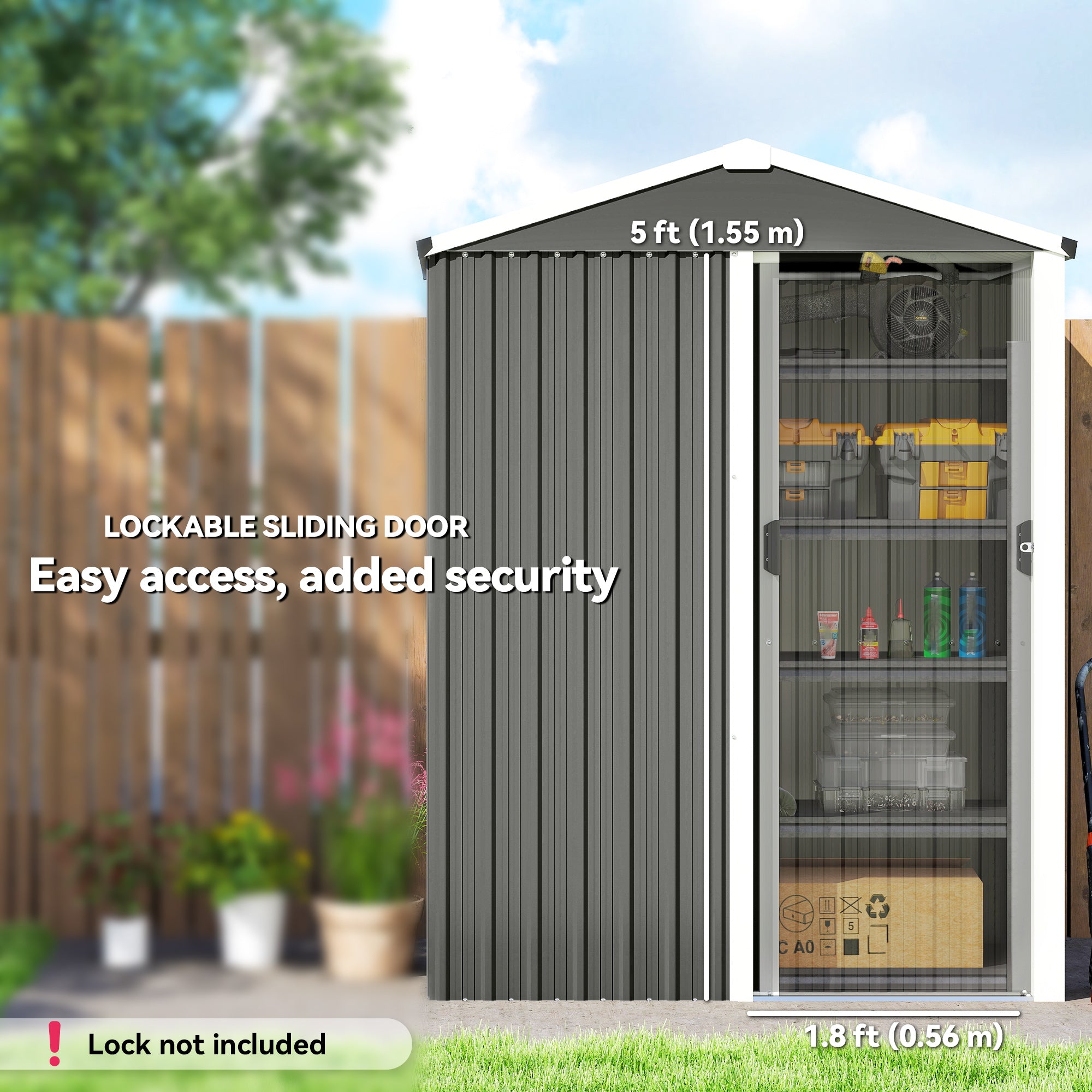 4.5 x 3ft Outdoor Storage Shed, Waterproof Metal Garden Shed with Lockable Door for Backyard, Patio, Lawn, Light Grey