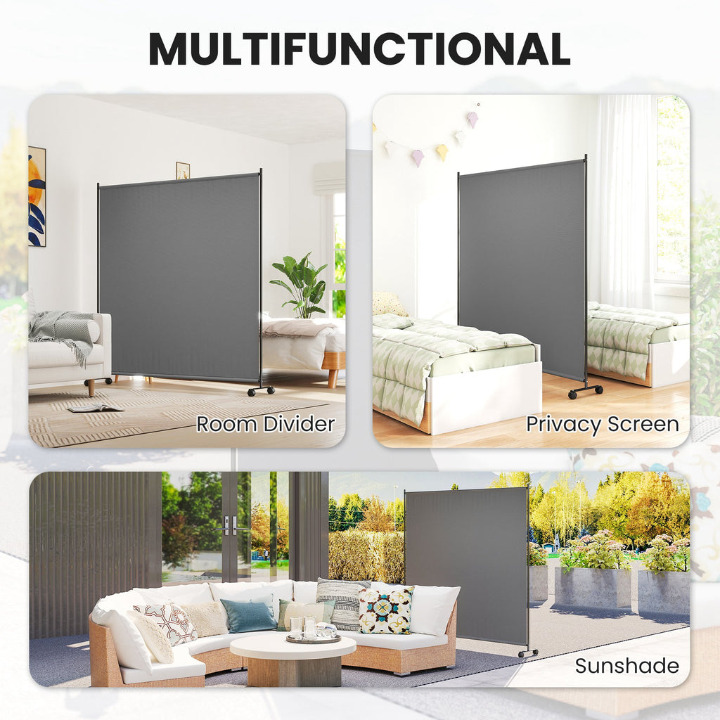 Indoor Room Divider with Castor Wheels, Rolling Privacy Screen for Home Office Bedroom, 6ft Tall