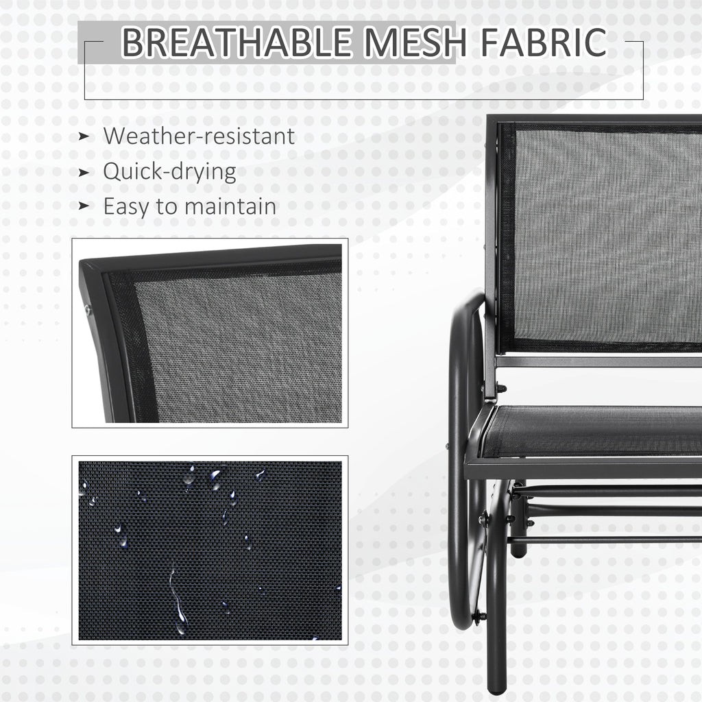 Patio Glider Outdoor Glider Chair with Breathable Mesh Seat & Backrest, Armrests and Metal Frame, Black