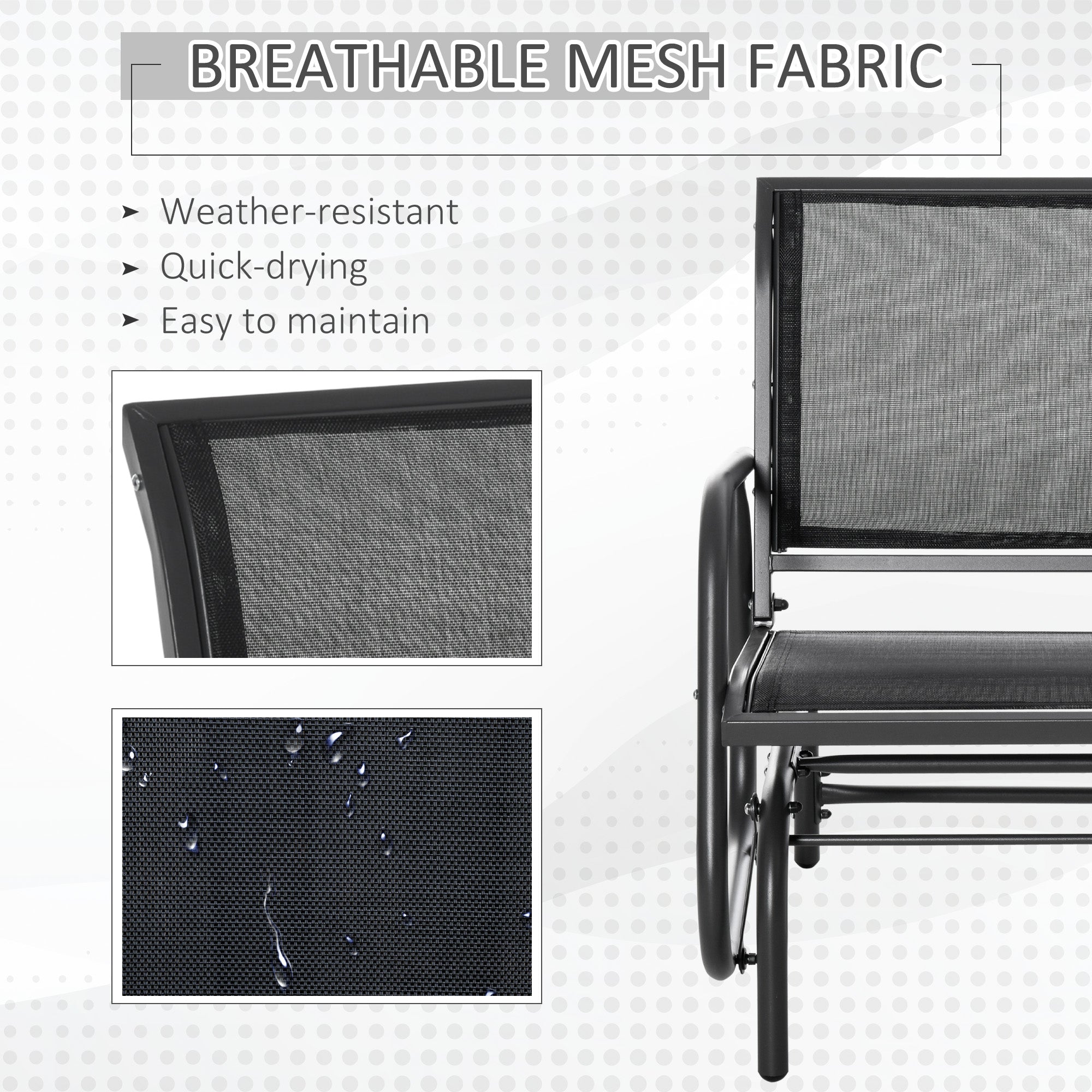 Patio Glider Outdoor Glider Chair with Breathable Mesh Seat & Backrest, Armrests and Metal Frame, Black