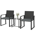 Outdoor Bistro Set, 3 Piece Wicker Patio Furniture with Mesh Seat, Glass Table, Cushions for Porch, Balcony, Grey