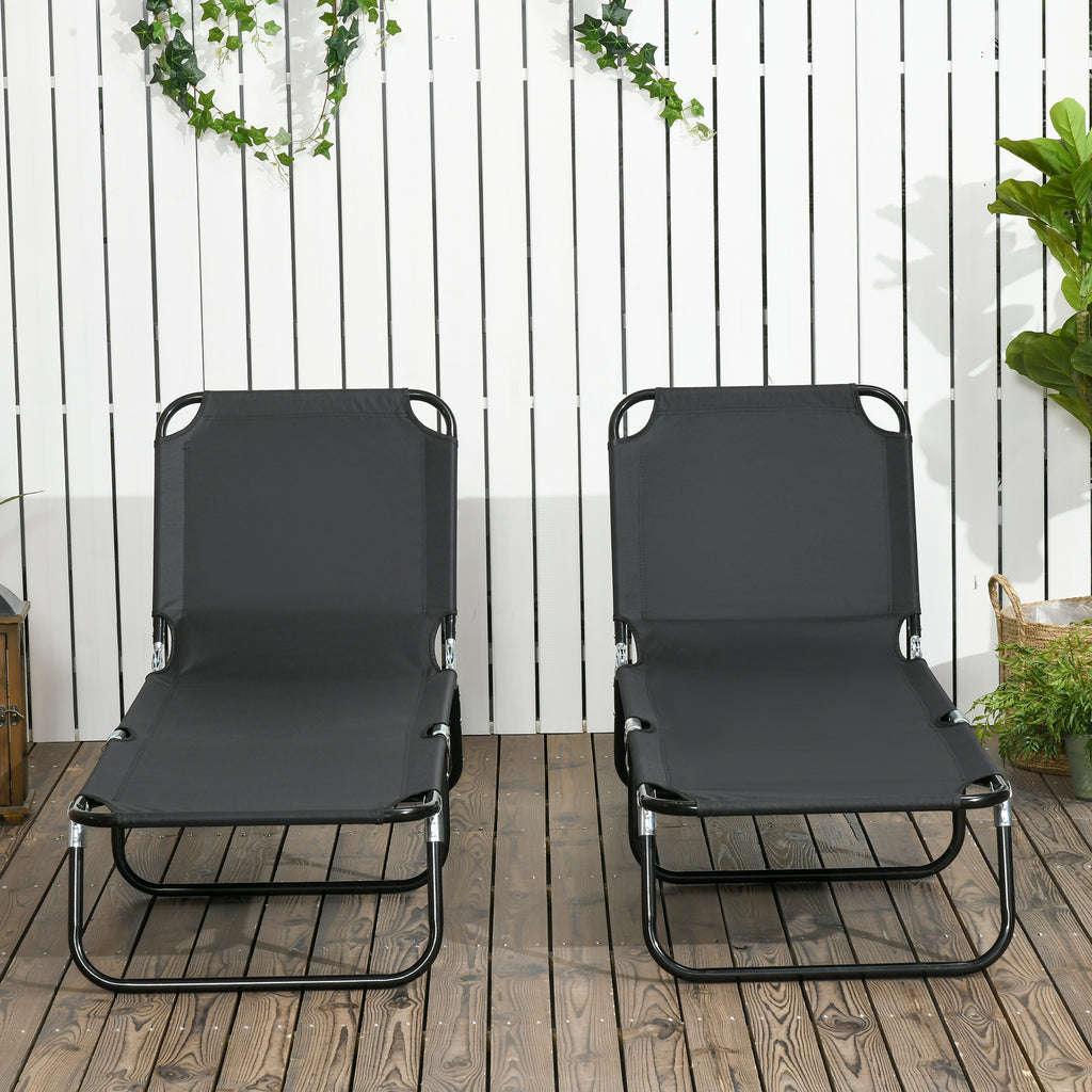 Set of 2 Folding Outdoor Lounge Chair, Sun Tanning Chairs with Reclining Back, Breathable Mesh for Beach Patio, Black