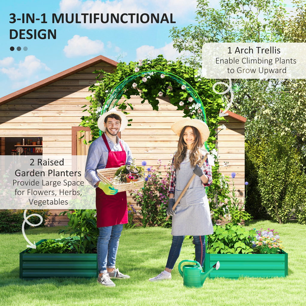 Metal Raised Garden Bed with Trellis for Climbing Plants, Galvanized Garden Bed Kit Outdoor Garden Box with Trellis