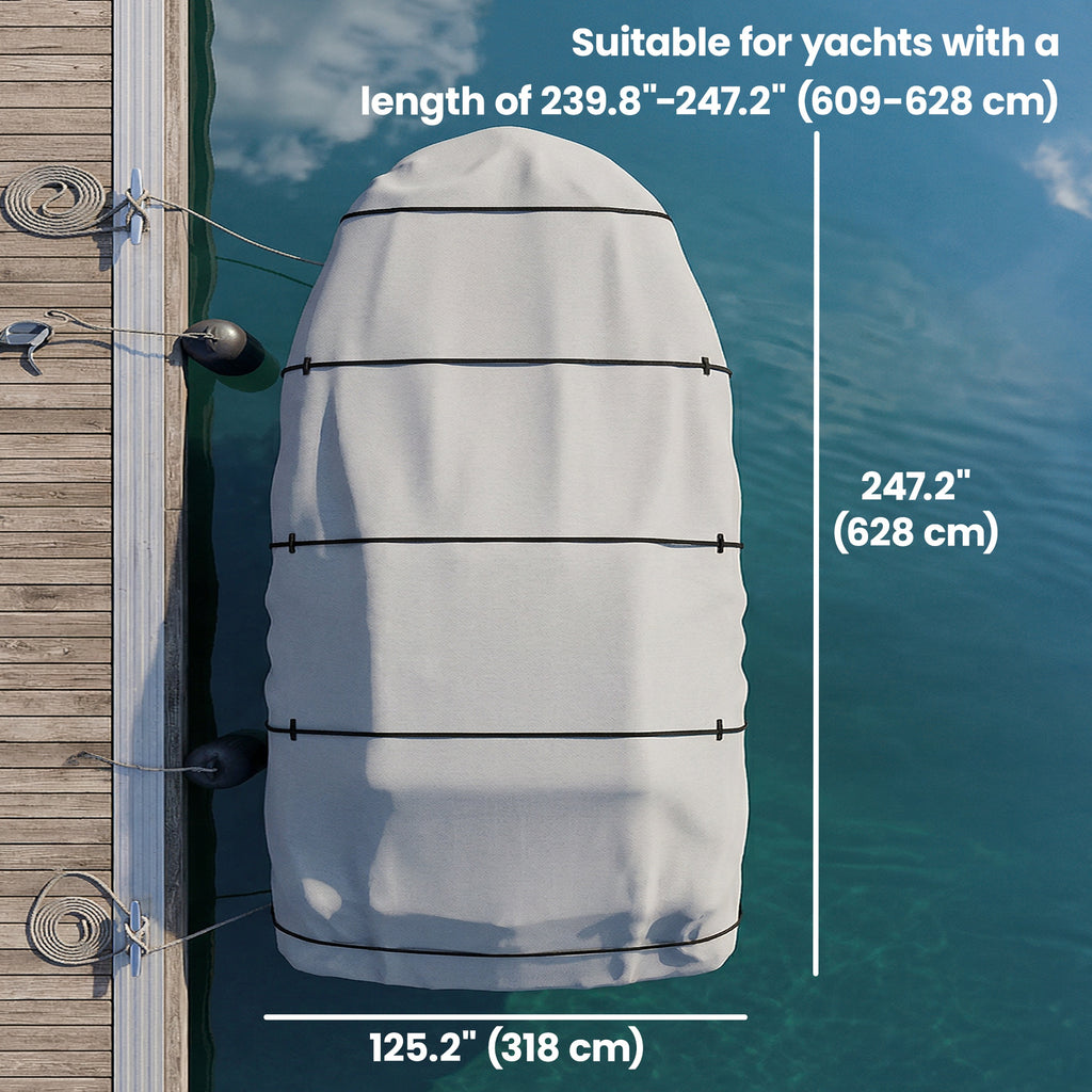 20-21 Ft Trailer Boat Cover, 3000mm Waterproof Universal Boat Cover with Quick-Fasten Buckles, Light Grey