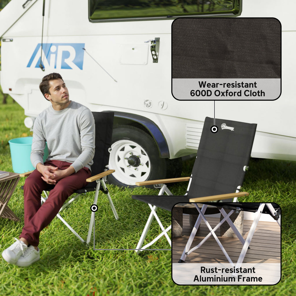 Camping Chairs 2 Pack, Portable Folding Camp Chair with Padded Seat and Bag, Outdoor High Back Recliner, Black