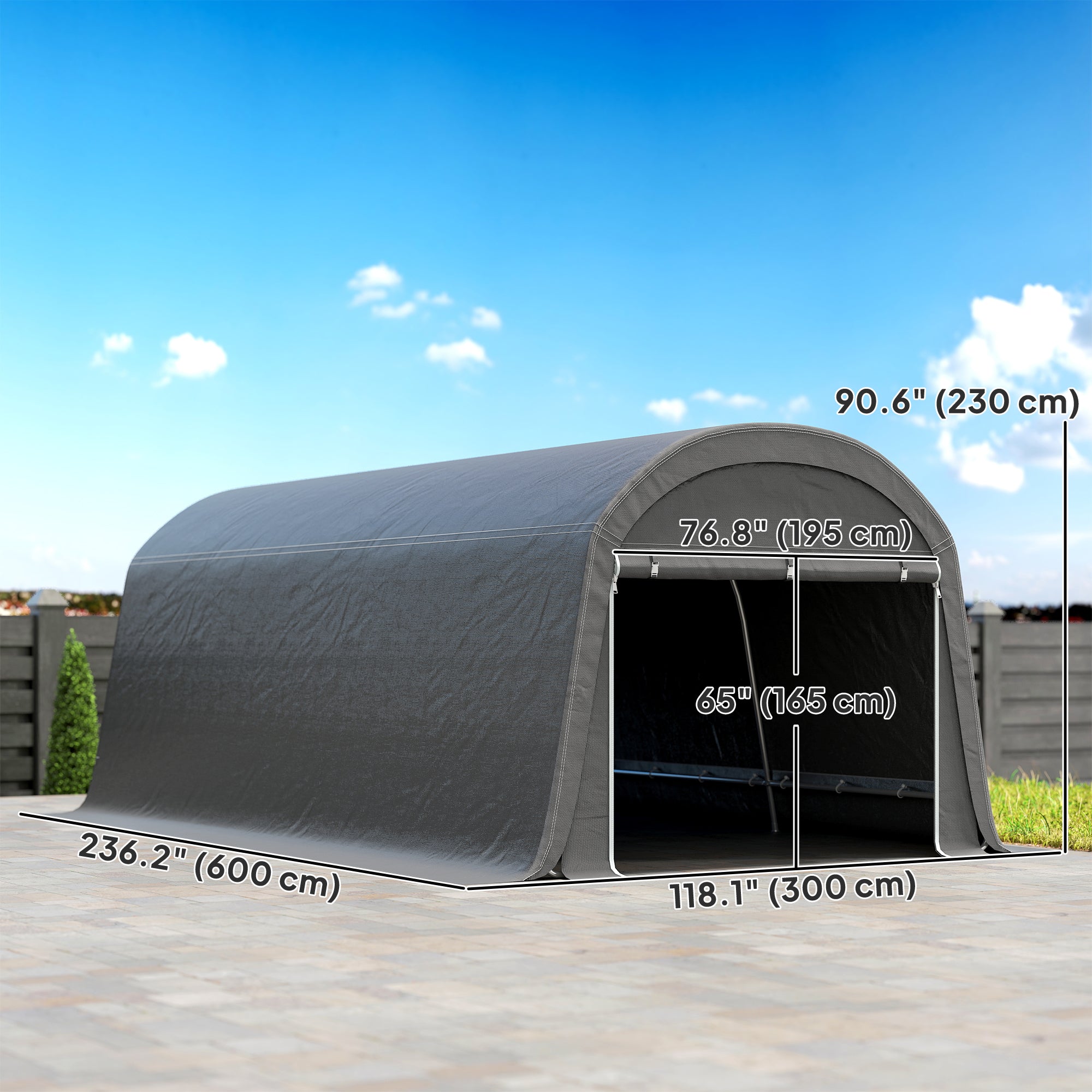 10' x 20' Portable Shed, Motorcycle Bike Tent with Roll-up Door, Galvanised Steel Frame for Garden Tools, Dark Grey