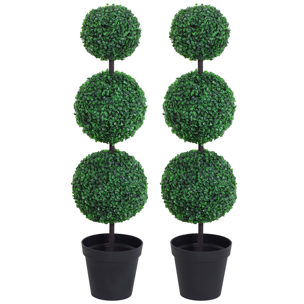 Set of 2 Artificial Ball Boxwood Topiary Trees, 44.1" Fake Plants in Pots for Outdoor Indoor Decor, Dark Green
