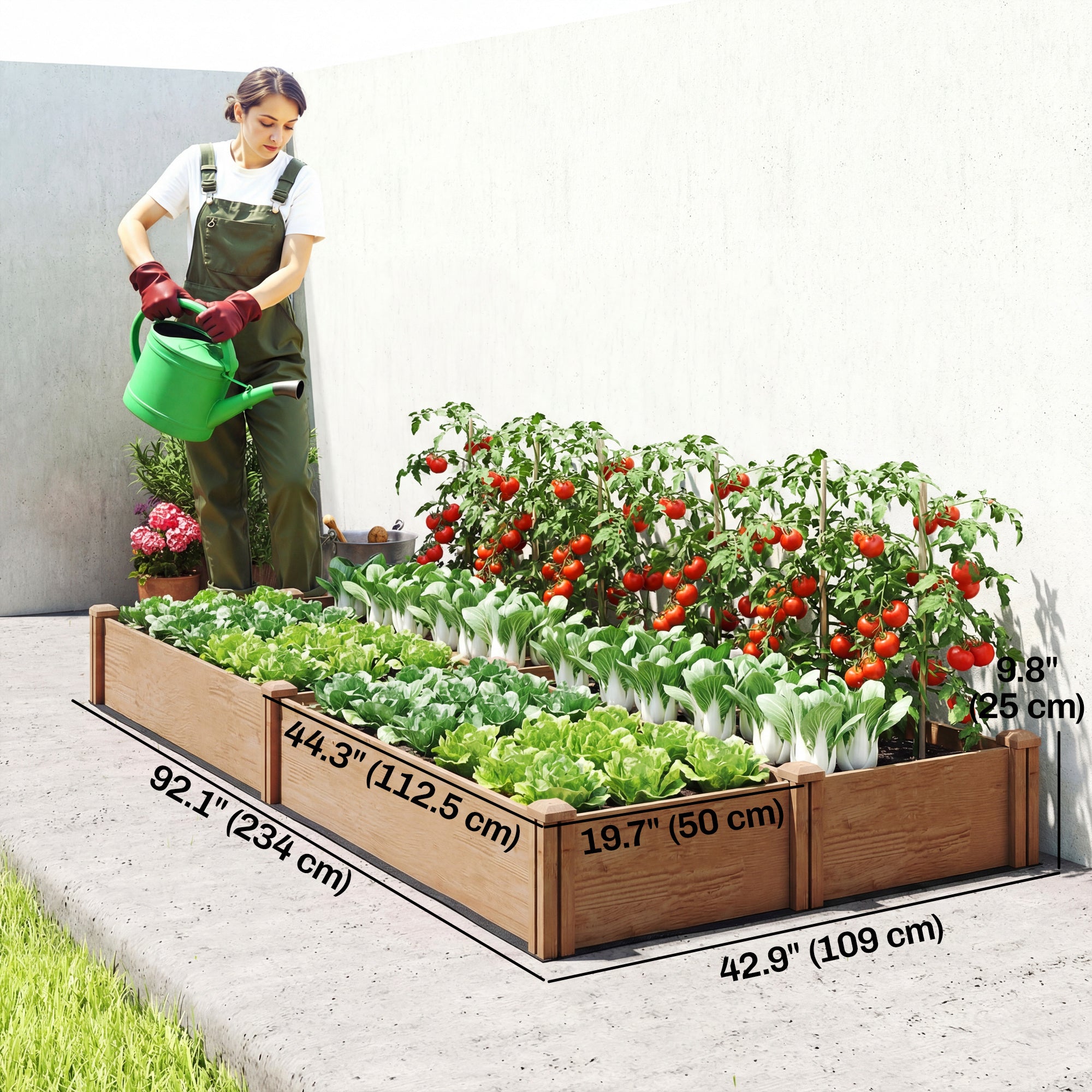 Wooden Raised Garden Bed, 8 x 4 x 1ft Elevated Garden Box with Dividers and Open Bottom, Outdoor Raised Planter Box