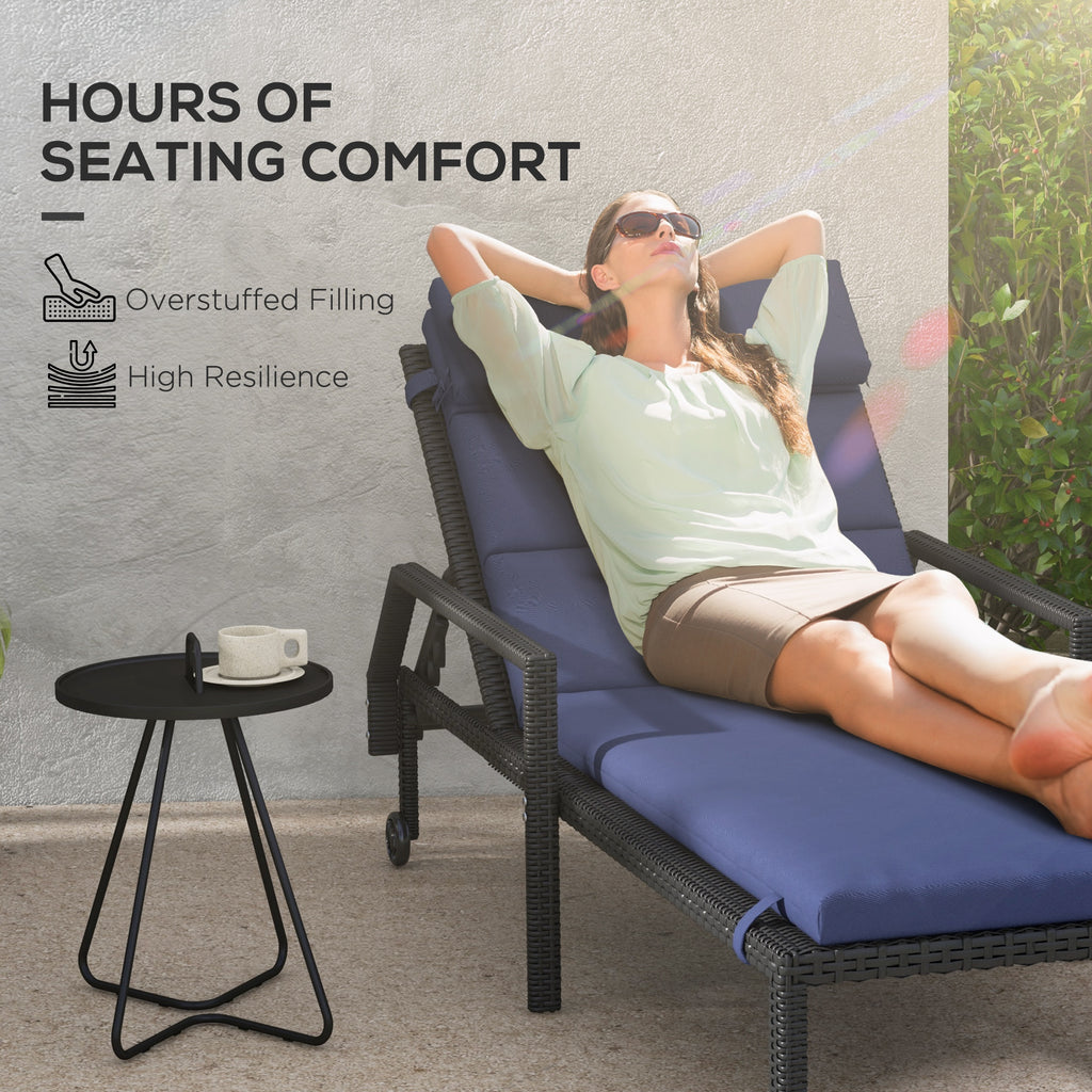Patio Chaise Lounge Chair Cushion Replacement Sun Lounger Pads with Headrest and Ties, Dark Blue