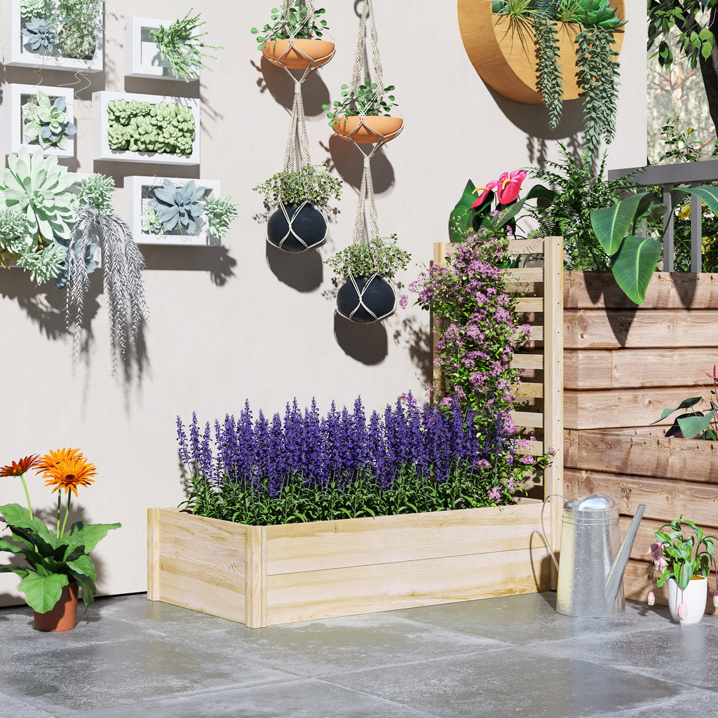 Wood Planter Box with Trellis for Climbing Plants, Raised Garden Bed for Outdoor Flowers Herbs, 91"x24"x43", Natural
