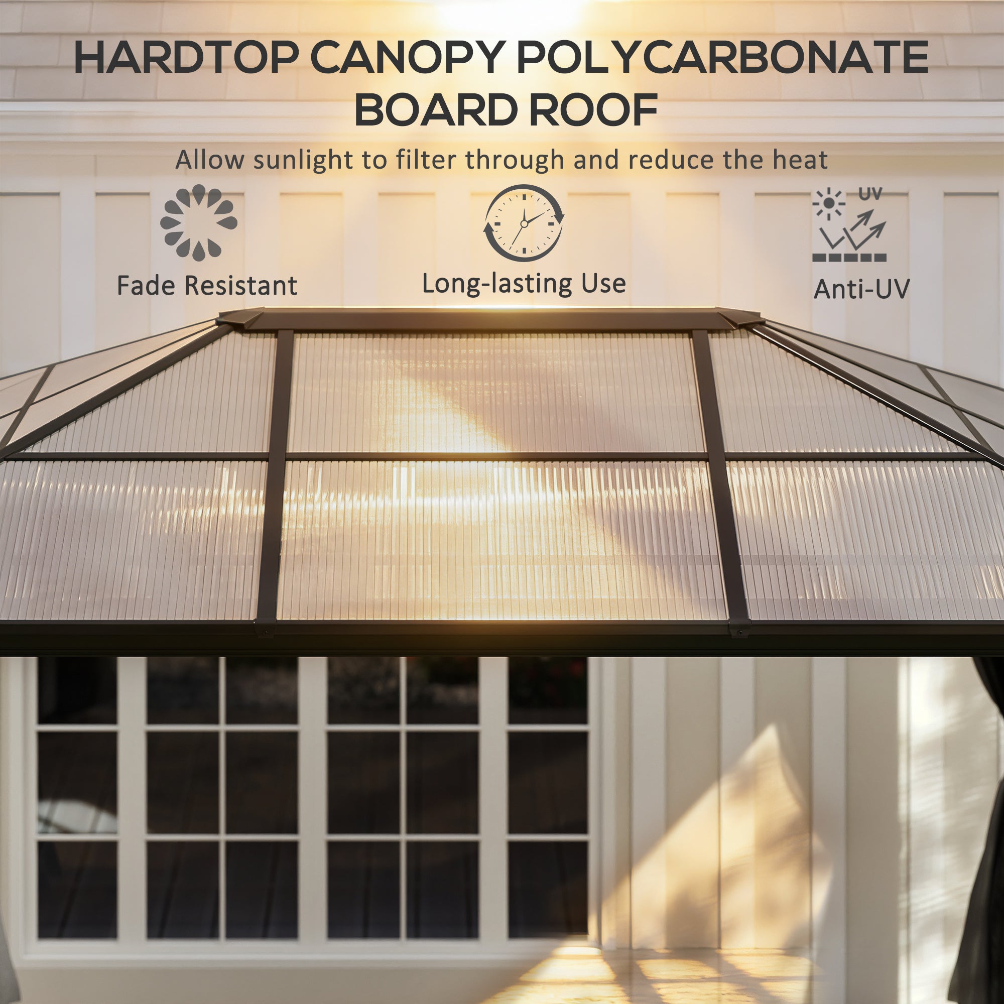 12' x 15' Hardtop Gazebo Canopy with Polycarbonate Roof, Aluminum Frame, Netting, Curtains and Ceiling Hook, Dark Grey