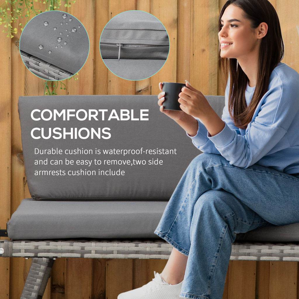 Convertible Wicker Loveseat Grey Patio Chaise Lounge
