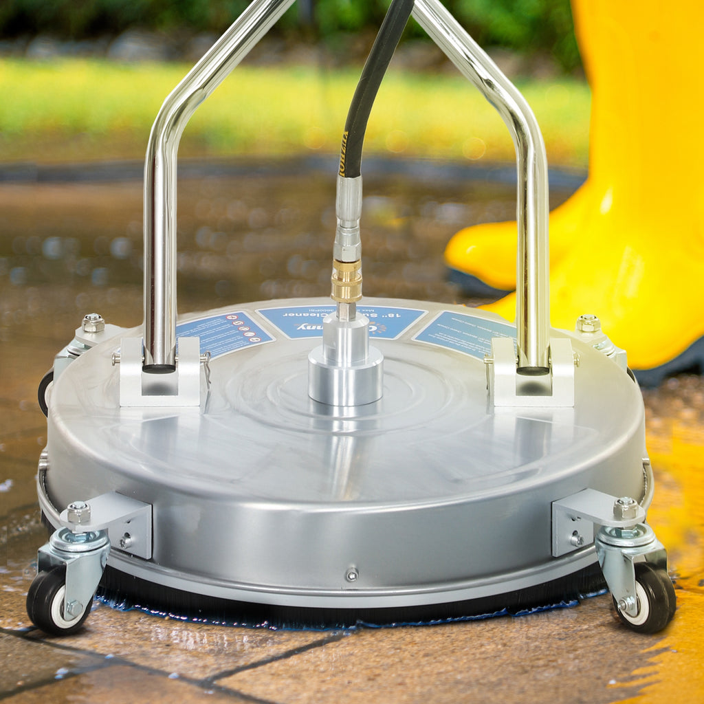 18" Pressure Washer Surface Cleaner with 4 Wheels, Stainless Steel Power Washer Surface Cleaner with 1/4" Quick Connector, 2 Handles, 3600 PSI, Silver