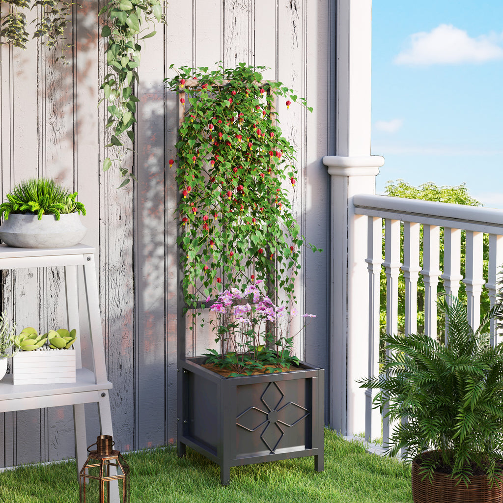 Galvanized Raised Garden Bed with Trellis, Metal Planter Box with Drainage Holes for Climbing Plants, Vegetable, Vines