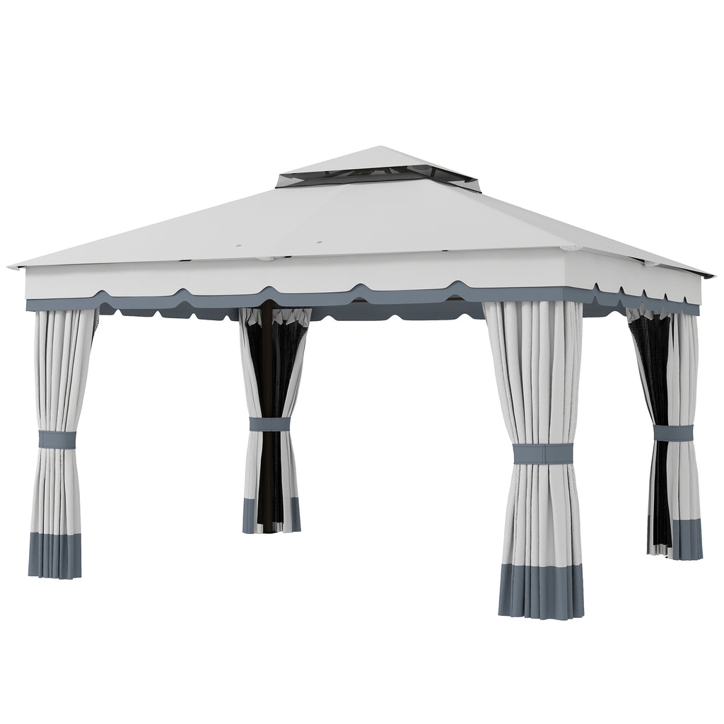 10' x 12' Double Roof Patio Gazebo Canopy, Outdoor Gazebo Shelter with Netting & Curtains, for Garden, Lawn and Deck