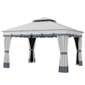 10' x 12' Double Roof Patio Gazebo Canopy, Outdoor Gazebo Shelter with Netting & Curtains, for Garden, Lawn and Deck