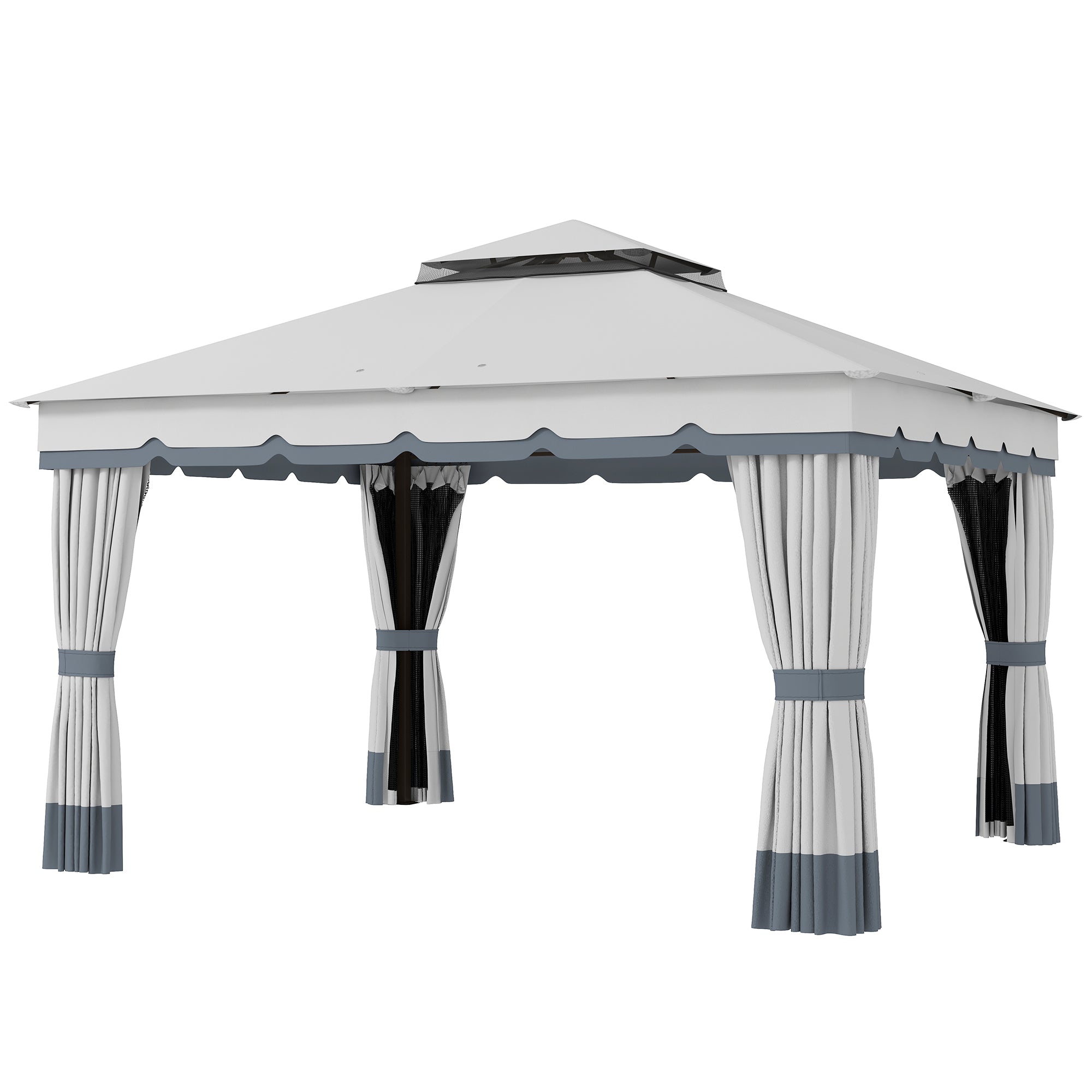 10' x 12' Double Roof Patio Gazebo Canopy, Outdoor Gazebo Shelter with Netting & Curtains, for Garden, Lawn and Deck