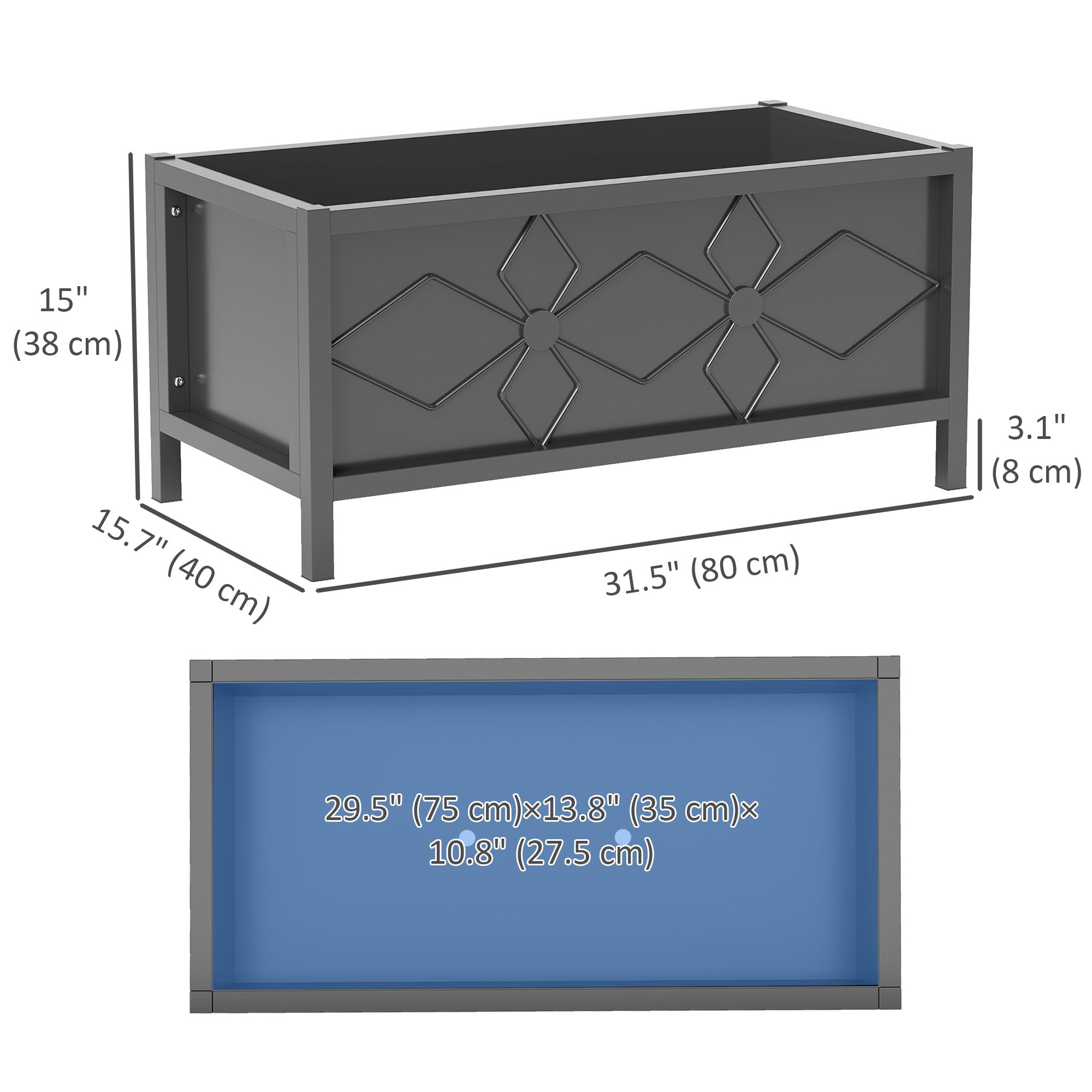 Galvanized Raised Garden Bed with Drainage Holes, Metal Raised Flower Bed, Outdoor Galvanized Planter Box for Herbs