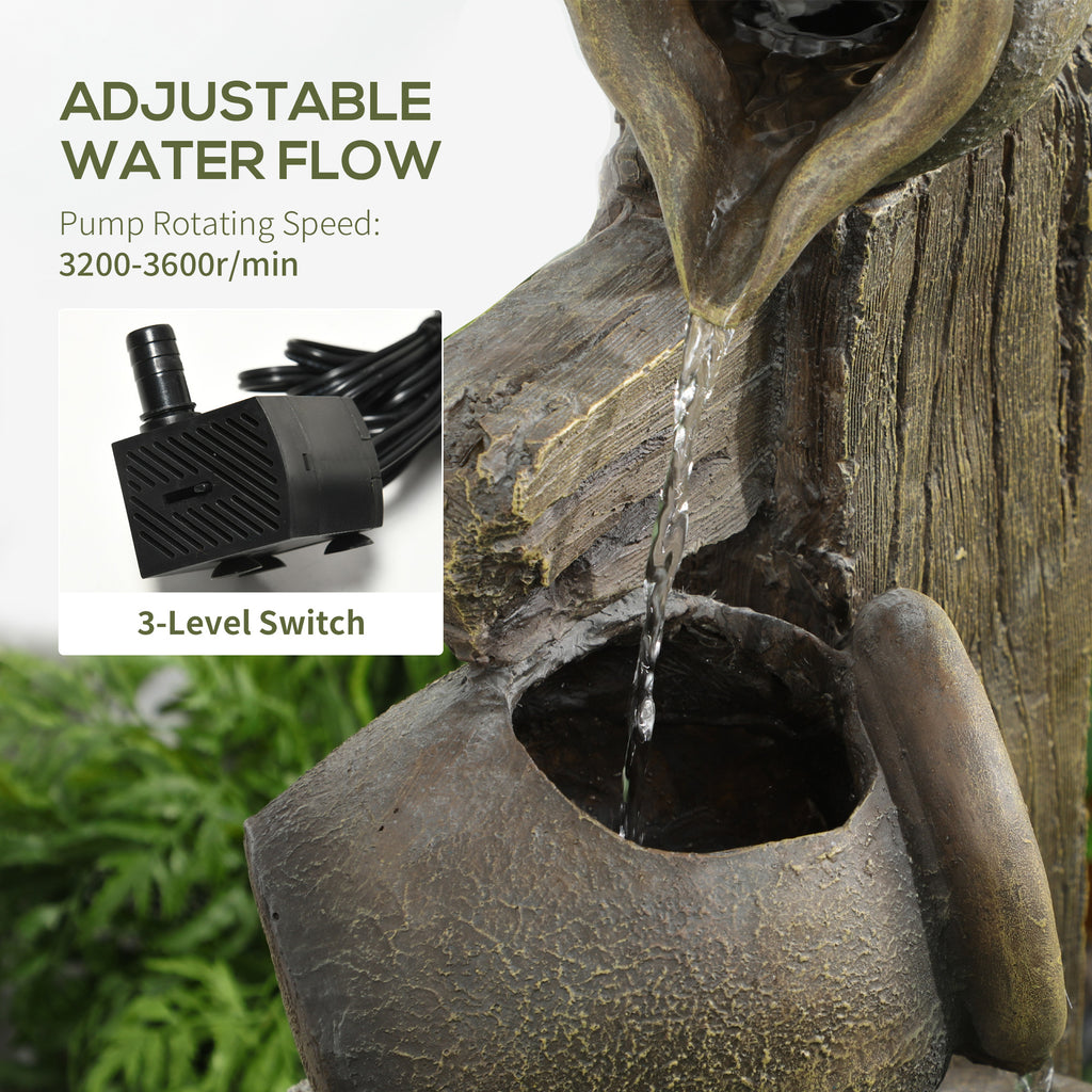 Wine Jars Outdoor Waterfall Fountain with Adjustable Flow, 4-Tier Rustic Resin Cascading Water Fountain, Decorative Backyard Water Feature for Zen Garden, Deck, Porch