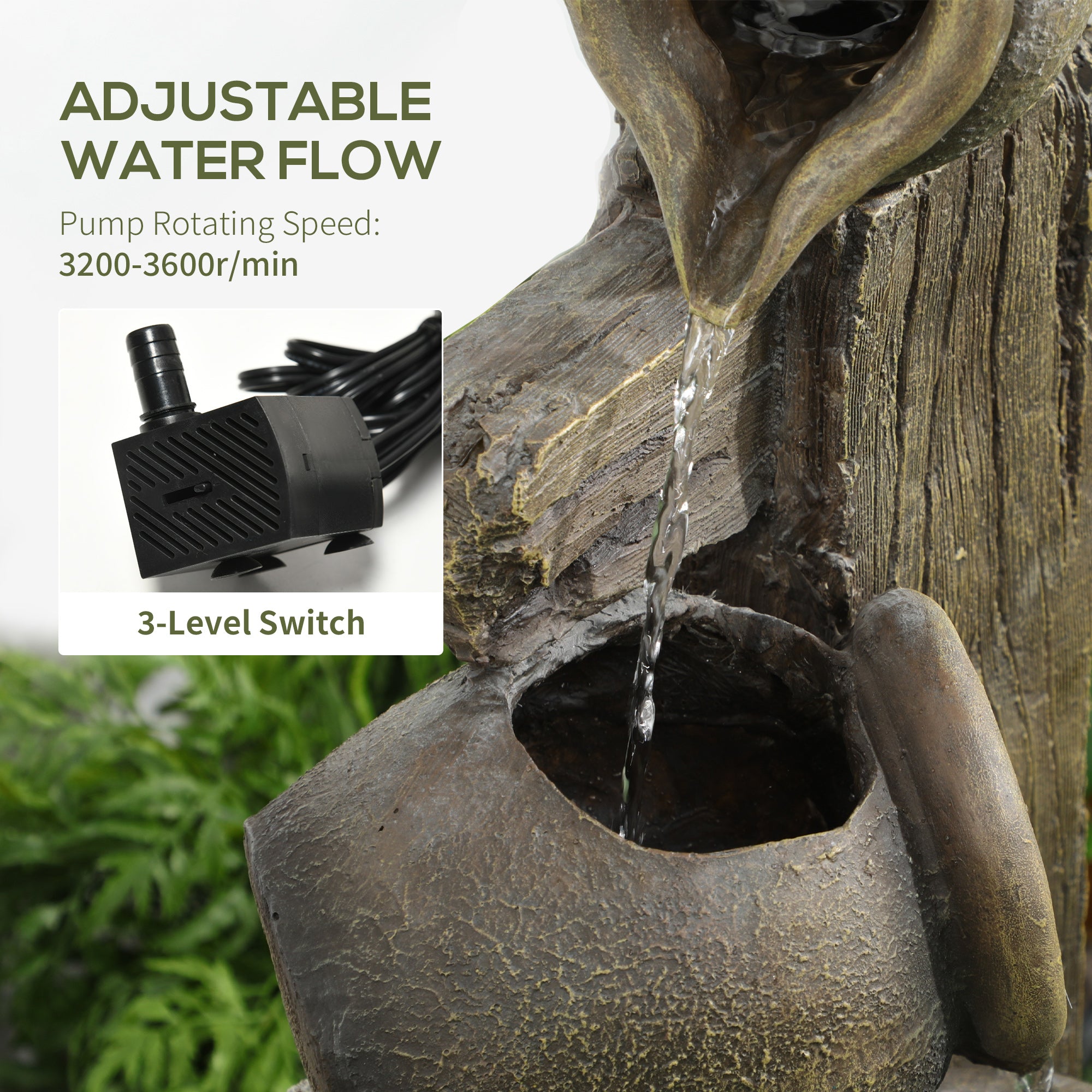 Wine Jars Outdoor Waterfall Fountain with Adjustable Flow, 4-Tier Rustic Resin Cascading Water Fountain, Decorative Backyard Water Feature for Zen Garden, Deck, Porch