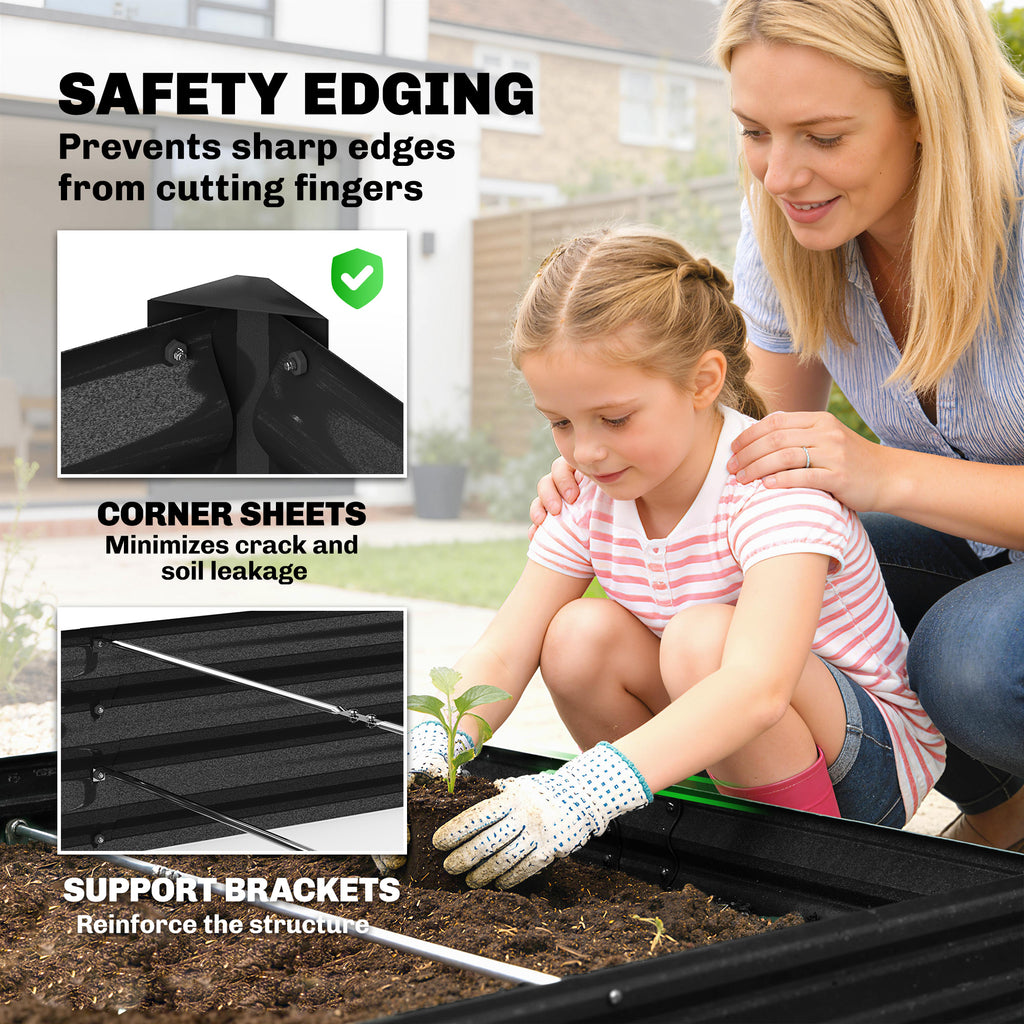 12 x 4 x 1ft Galvanized Raised Garden Bed, Reinforced Outdoor Planter Box with Open Bottom, Black