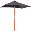 6.6x5ft Square Market Parasol, Wooden Patio Umbrella with Tilt Mechanism and 6 Bamboo Ribs, Garden Sunshade, Dark Grey