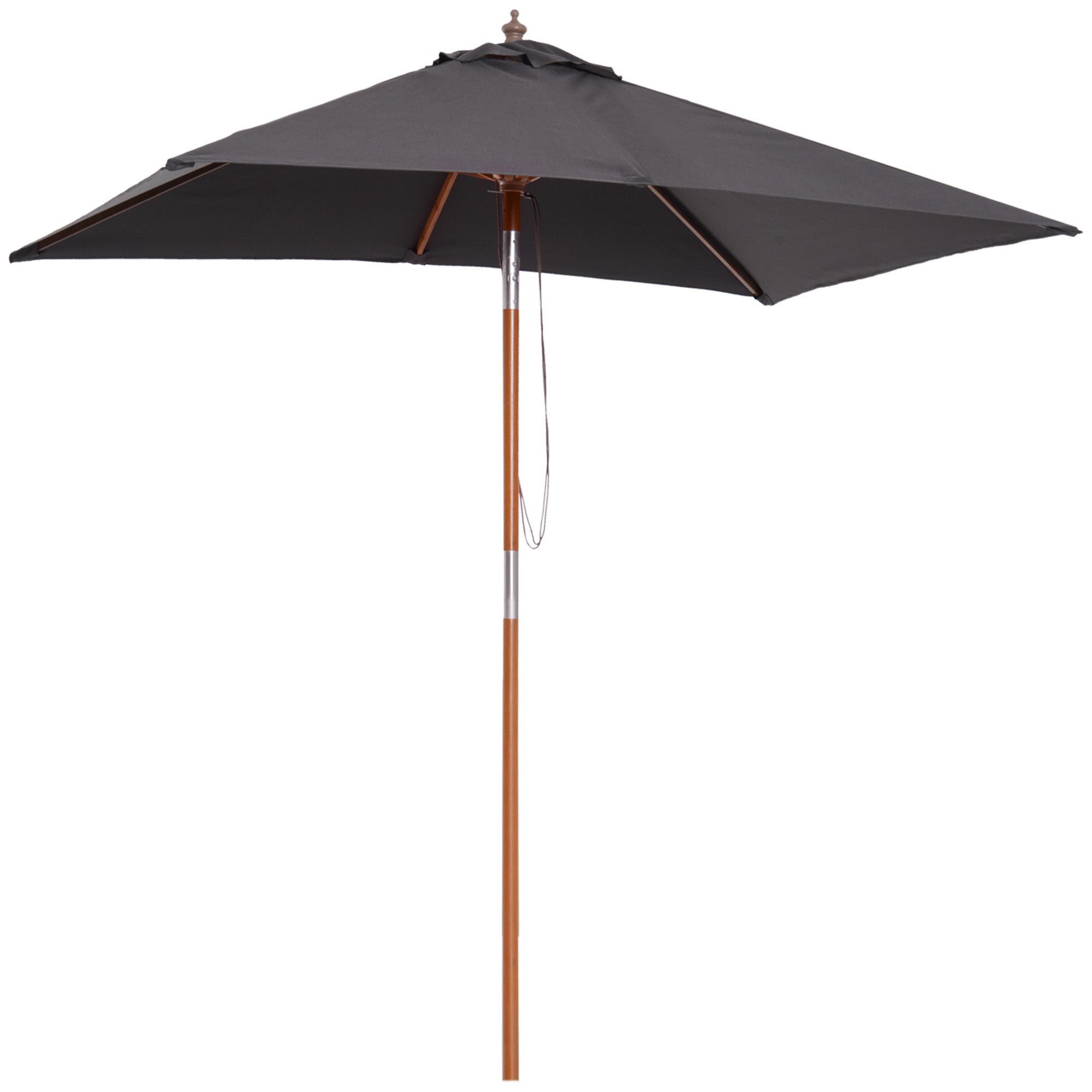 6.6x5ft Square Market Parasol, Wooden Patio Umbrella with Tilt Mechanism and 6 Bamboo Ribs, Garden Sunshade, Dark Grey