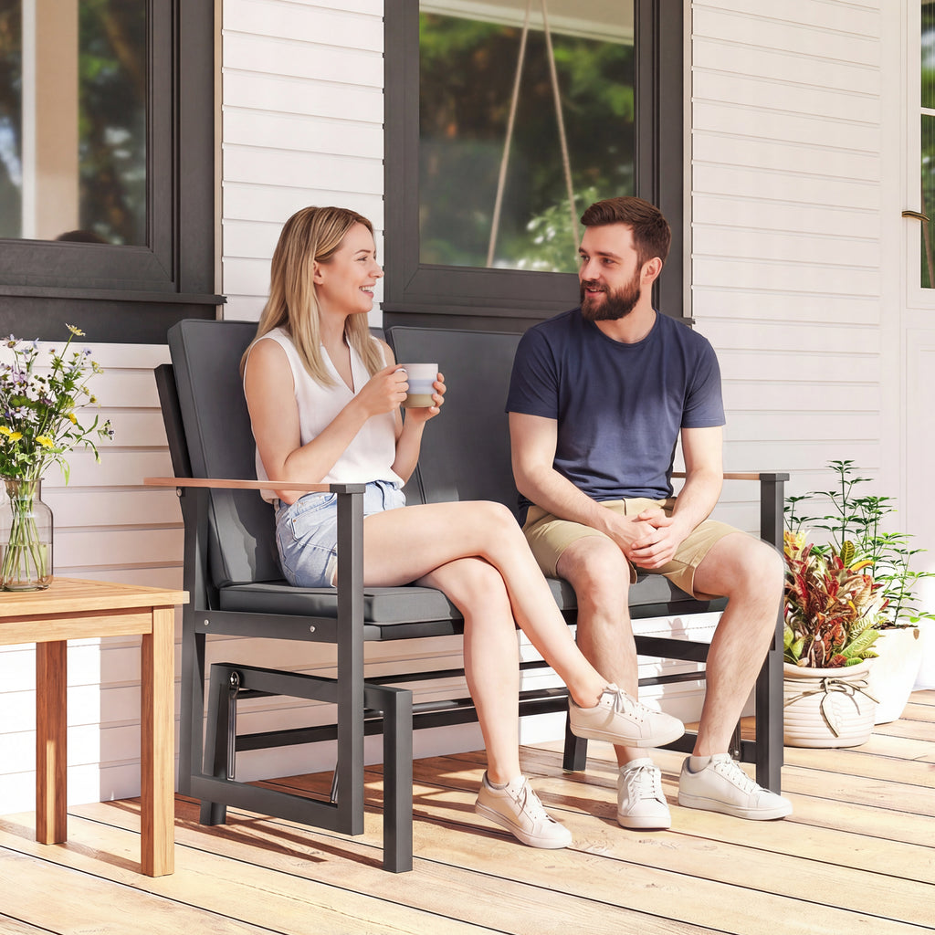 Outdoor Glider Bench for 2 Person, Patio Glider Loveseat with Thick Cushions for Garden Balcony Porch, Dark Grey