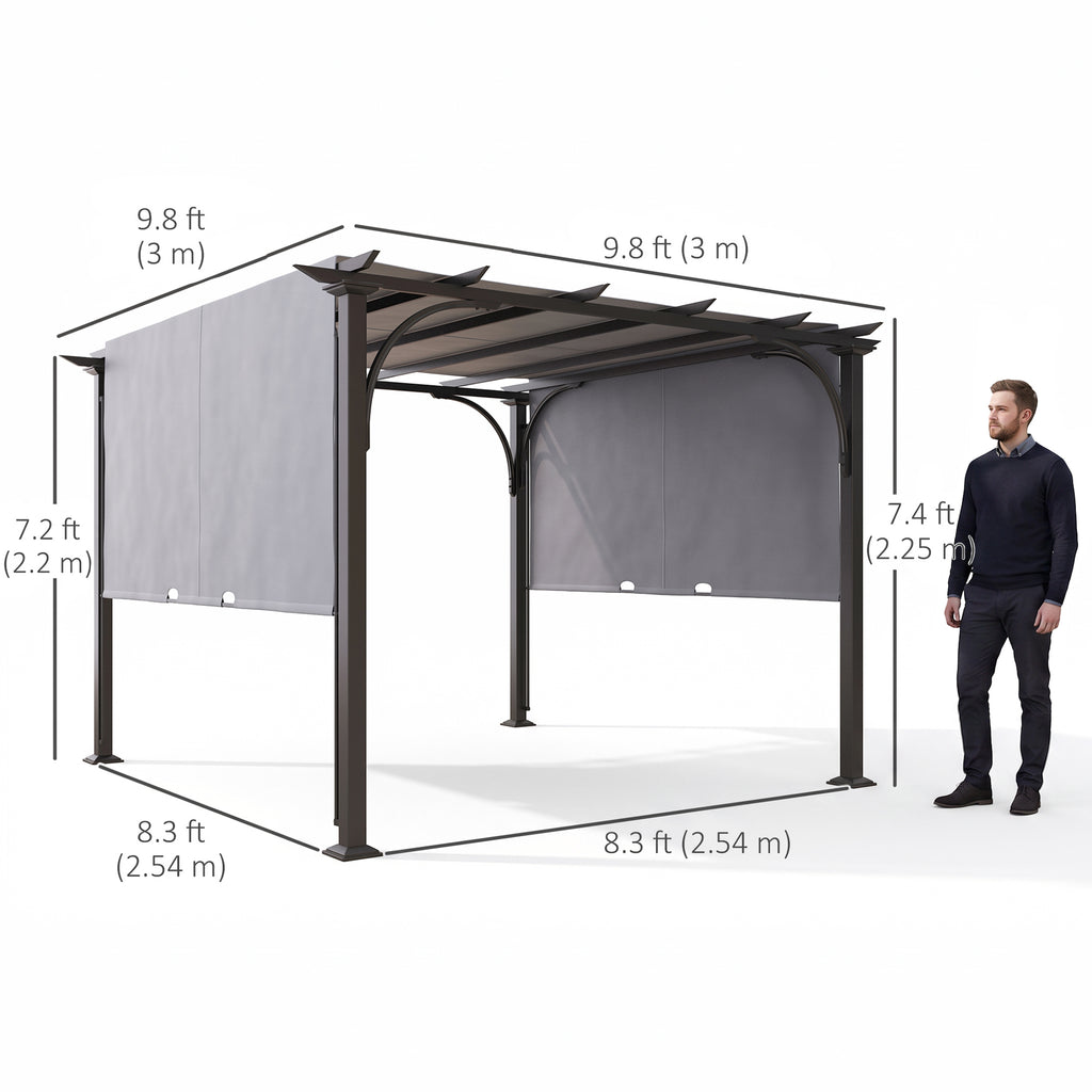 10' x 10' Outdoor Pergola Patio Gazebo Canopy Sun Shelter, Steel Frame, Grey