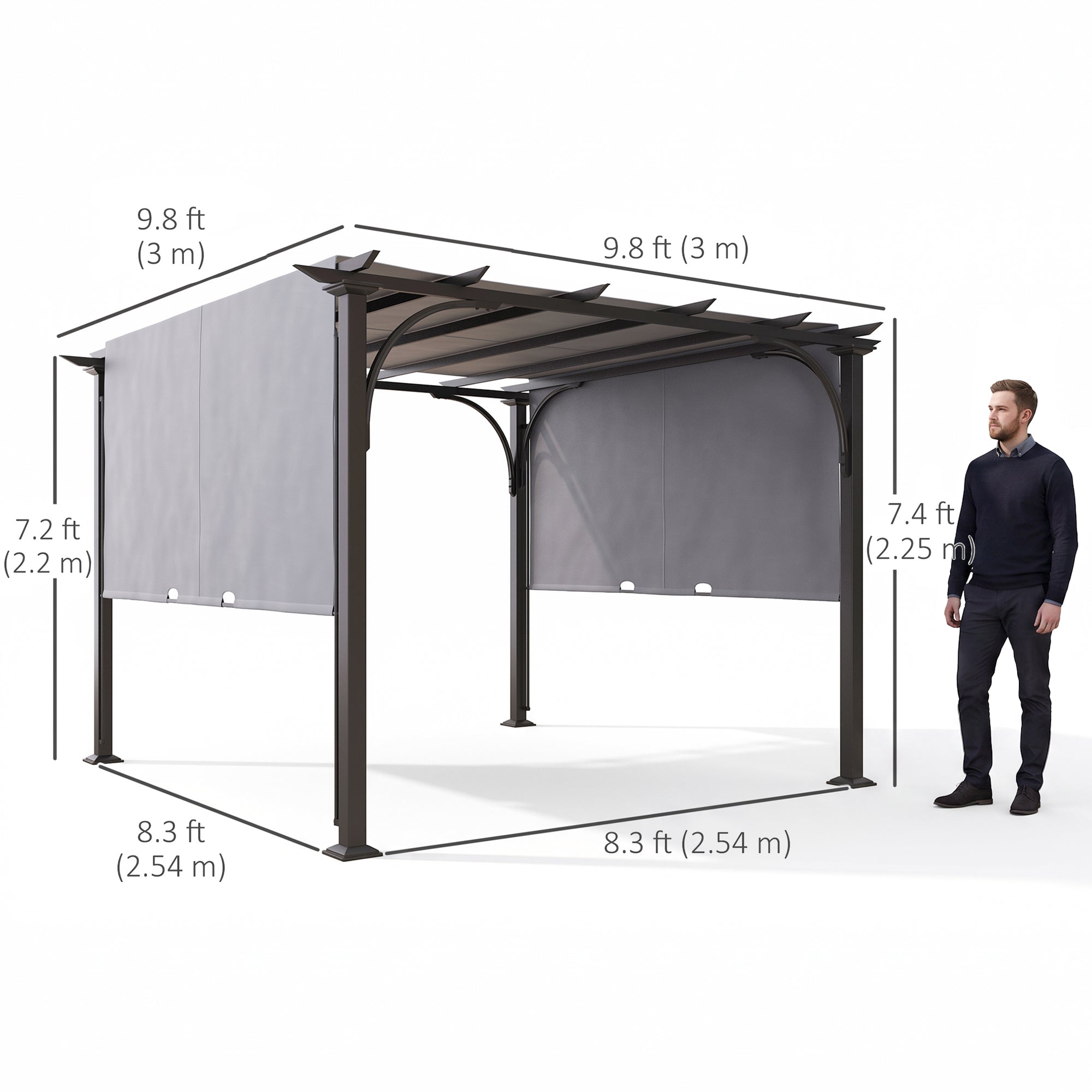 10' x 10' Outdoor Pergola Patio Gazebo Canopy Sun Shelter, Steel Frame, Grey