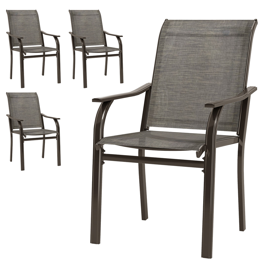 Patio Chairs Set of 4 with Armrest and High Backrest, for Backyard, Balcony, Porch, Poolside, Deck, Garden, Brown